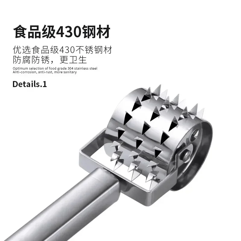 Kitchen Tools 1Pcs Stainless Steel Meat Tenderizer Chopper Roller Meat Hammer For Steak Knock-Sided Steak Pork Pounders Cooking