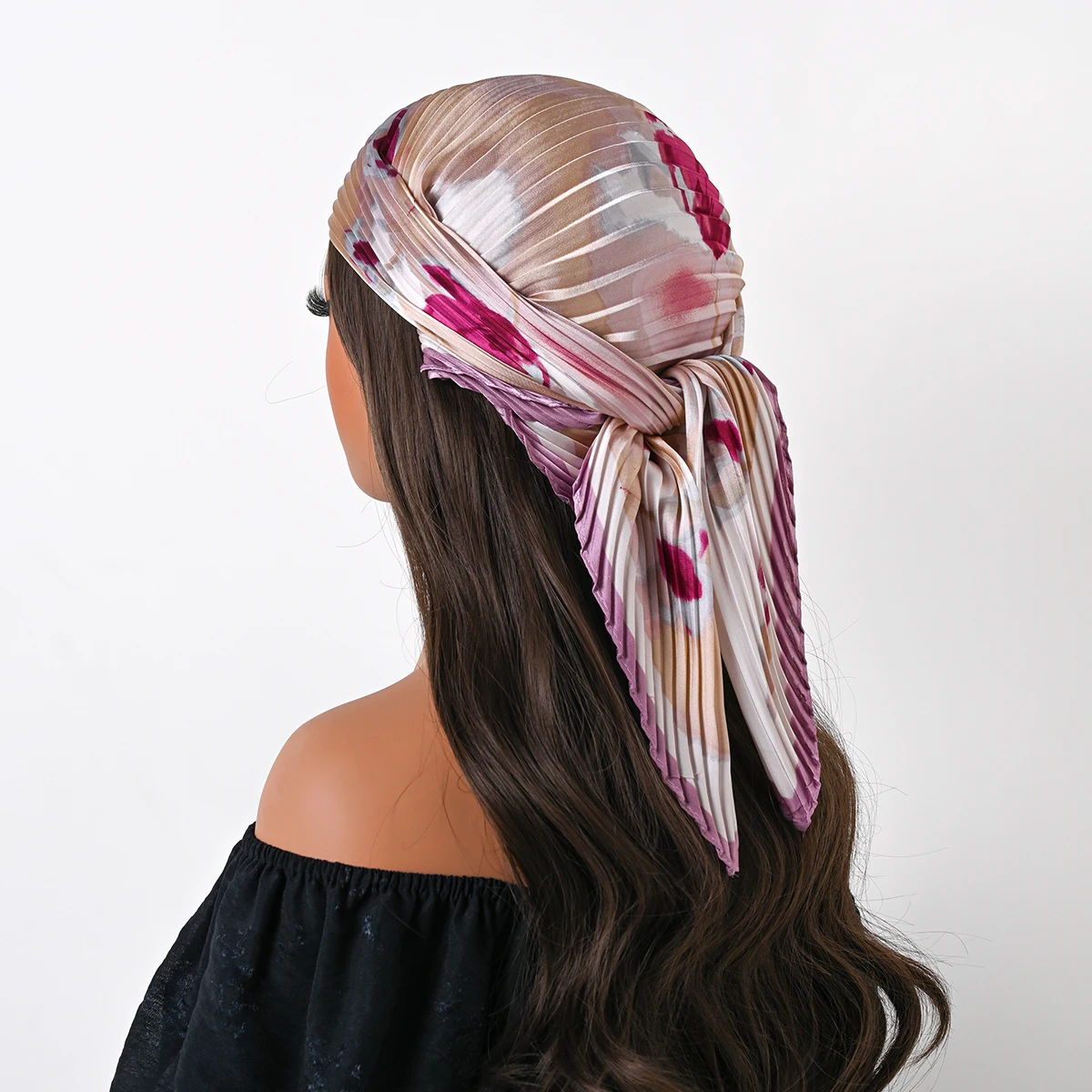 New Bohemian Style Floral Print Women’s Square Pleated Silk Scarf Satin Head Flower Design Sun protection Scarves Bandana Hijab
