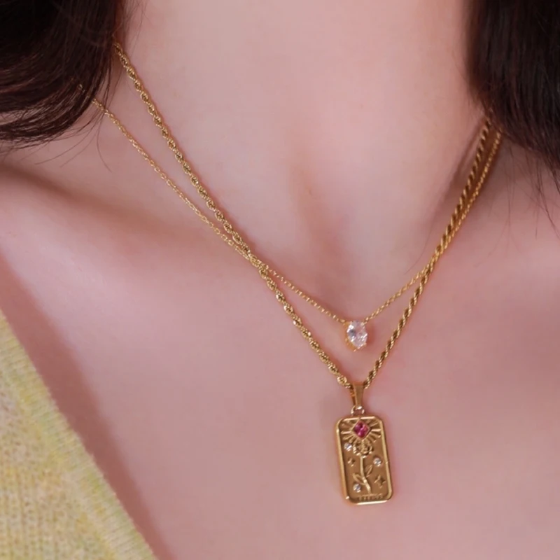 Ins minimalist ische kleine Wasser tropfen ovale Anhänger Halskette Edelstahl 18 Karat Gold Farbe Zirkonia Kragen Halskette Mode Geschenk – Detail 10