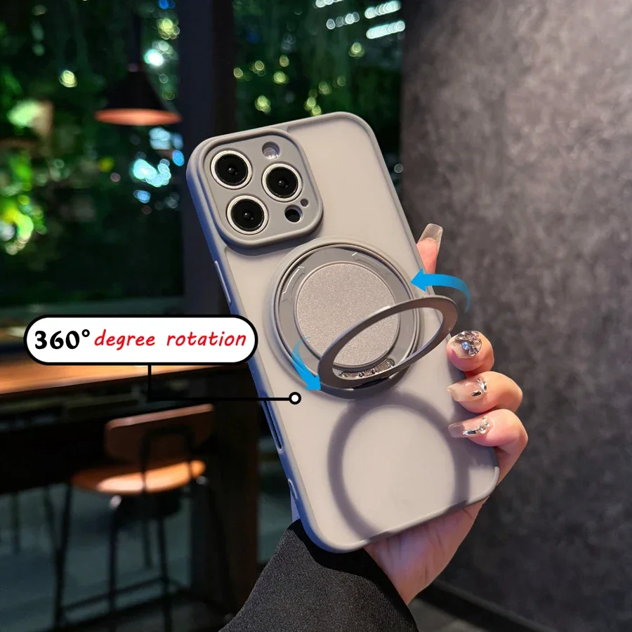 Magnetic Metal Ring Holder with Kickstand for iPhone - Silicone Protective Case