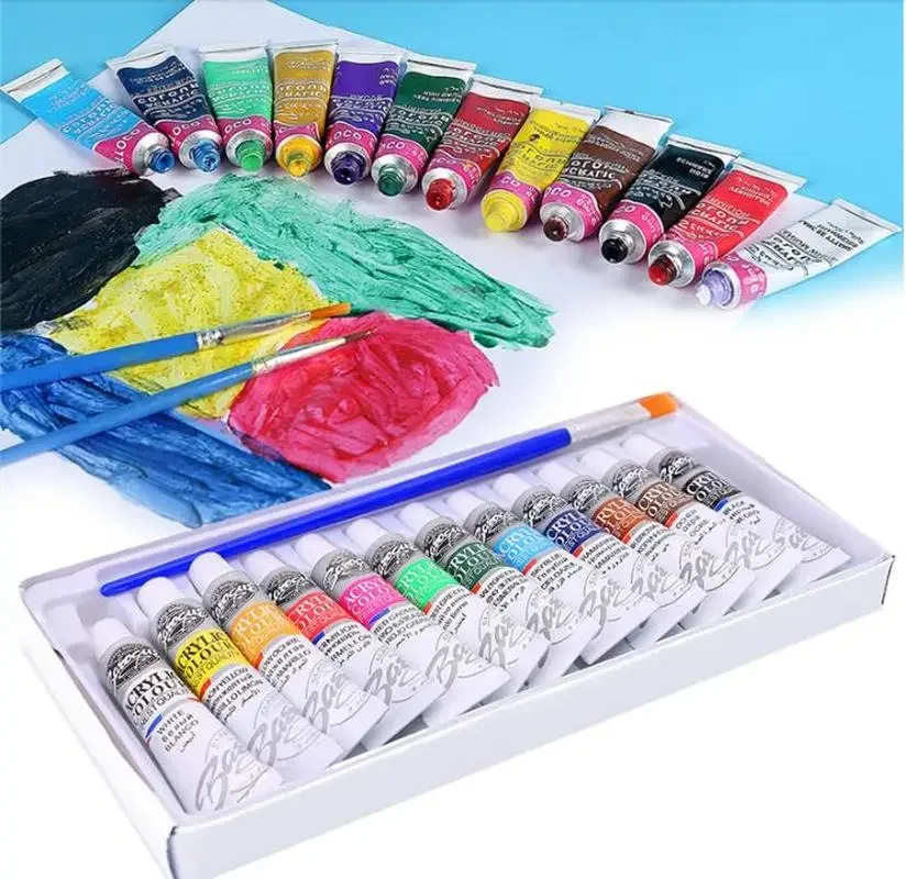 Crafts 4 ALL Set Di Colori Acrilici 12x12ml, Pittura Ad Acquerello Ricca Di Pigmenti, Con 3 Pennelli, Per Artisti E Principianti Su Tela E Legno - 2