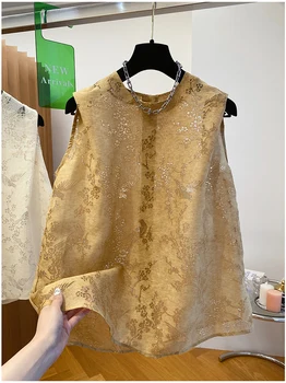 plus Size 2300 Pounds Fat MM Summer Sleeveless Hollow out Lace Embroidery Tank Top Elegant Lightweight Luxury Top Ins Style