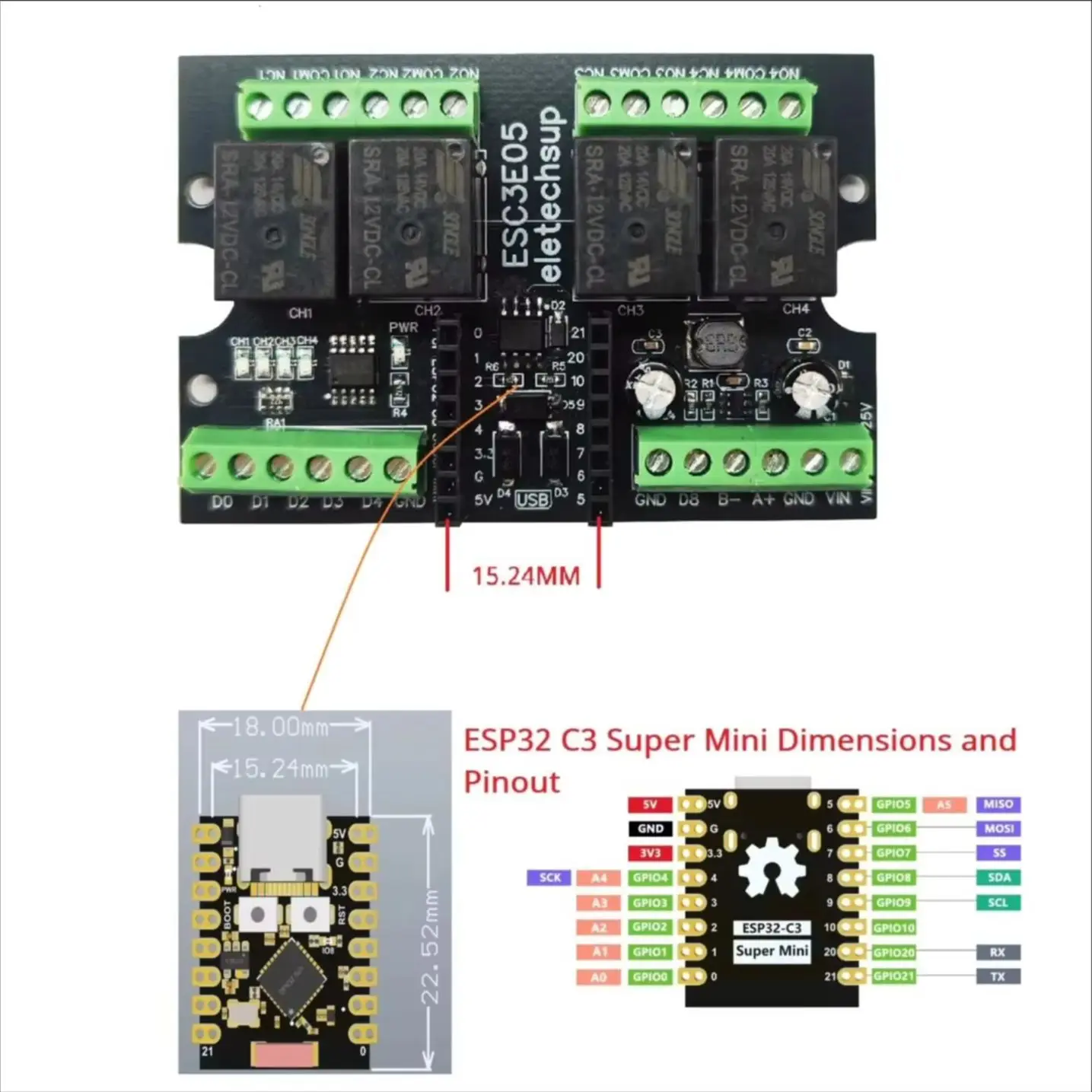 รูปสินค้า โมดูลควบคุมอัจฉริยะ ESP32 C3 สำหรับสมาร์ทโฮม
