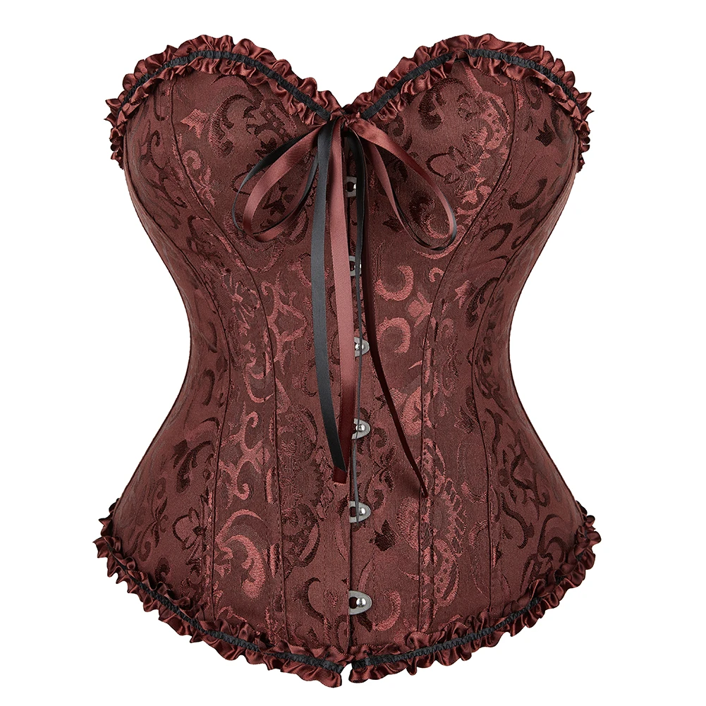 Women Vintage Floral Overbust Corset Gothic Sexy Satin Jacquard Corset  Bustier Top Lace Up Body Shaper Fashion Corsets Lingerie