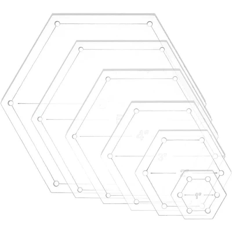 Hexagon Quilting Template Transparent Pressure Plate 6Pcs 6 Mixed Size Hole3mm