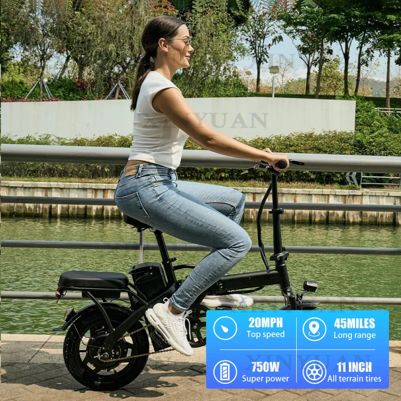 전기 접이식 자전거 Ebike T5 450W 48V 20Mph 접이식 10.4Ah 장거리 14인치 하이브리드 자전거