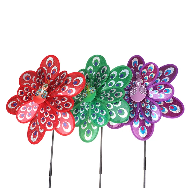 Kettős Rétegű Páva Lézer Flitterek Szélmalom Színes Szélfutó Otthoni Kerti Dekoráció Udvari Gyerekek Játék - Image 2