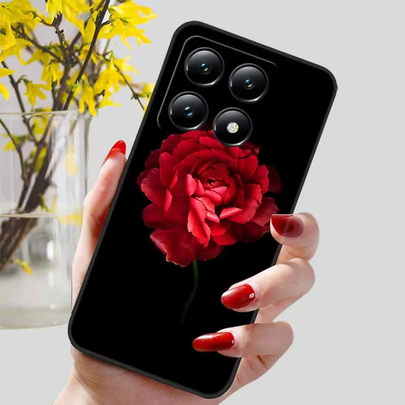 Floral Print Soft TPU Silicone Phone Cover with Black Bumpers