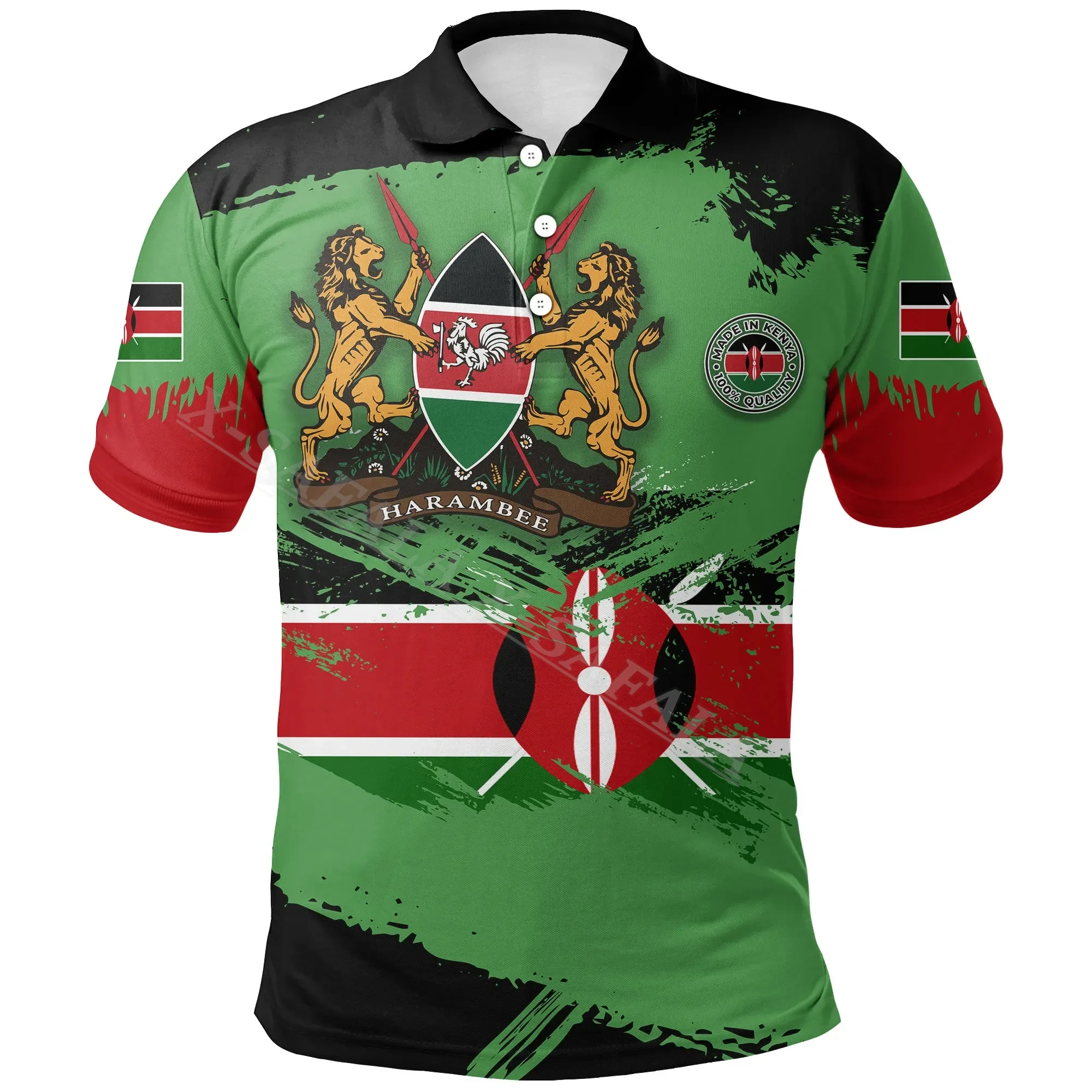 

Kenya National Flag and Emblem 3D Print Polo Shirt Mens Collar Short Sleeve Streetwear Casual Top New Summer Shirt-2