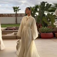 Caftan Abaya marocain blanc de luxe brodé pour femmes, robe longue à manches longues avec ceinture, robe de soirée formelle musulmane de Dubaï 2