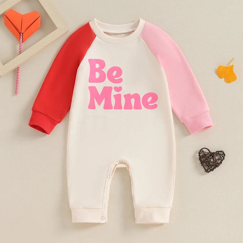 Lioraitiin  소녀 발렌타인 데이 점프수트, 긴팔 Be Mine 레터 프린트, 대비 색상 롬퍼 의류, 2023-10-17