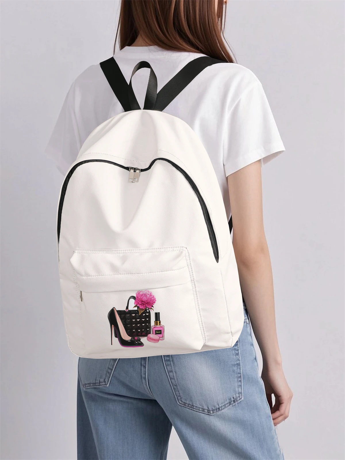 Perfume high-heeled shoes pattern backpack, 2025 new model, leisure travel backpack, light and simple leisure travel backpack