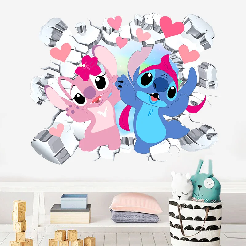 Cartoon Lilo & Stitch Luminous Wall Stickers Vinyl Decal Stickers for Kid's Room Kindergarten Living Room Bedroom Wall Decoration Animated Poster