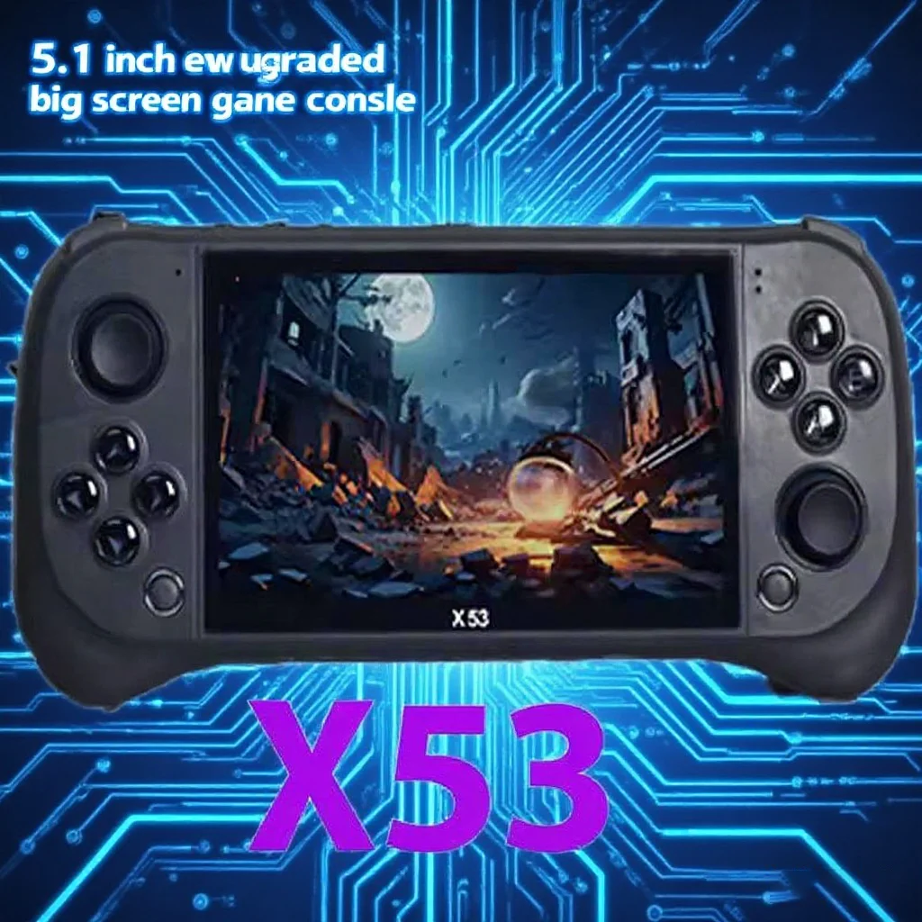 Children's Game Console X53 Handheld Game Console HD 5.1 Inch Large Screen Retro Music Video Playback Watch TV Read E-books
