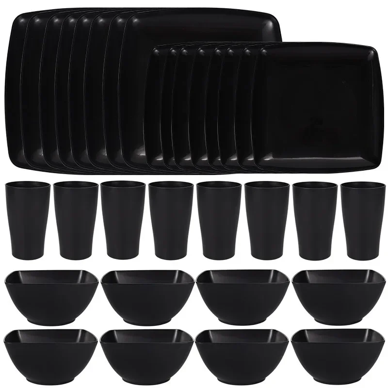 32Pcs Plastic Dinnerware Set -DurableDishwasher Safe Microwave Safe Stackable Includes Dinner Plates Salad Plates Snack Bowls