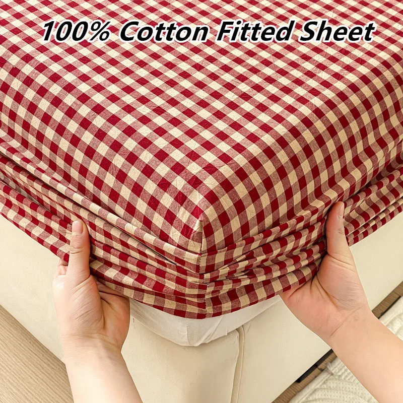 100% Cotton Fitted Sheet Adults Kids Room Bedsheets Single/Twin/Queen/King Size Bed Cover простынь Soft Mattress Protector 3