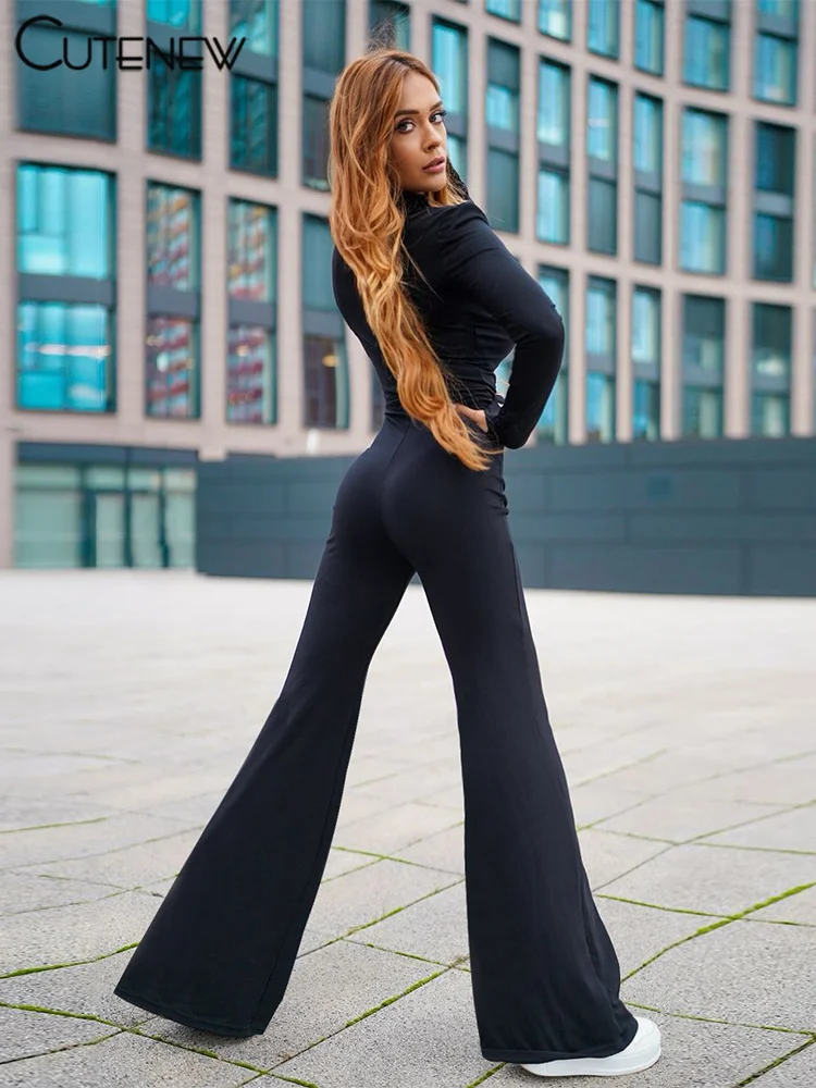 Mono clásico de lentejuelas para mujer, moda nueva, manga larga, cremallera, capucha, ajustado, acampanado, informal, de calle, de una pieza