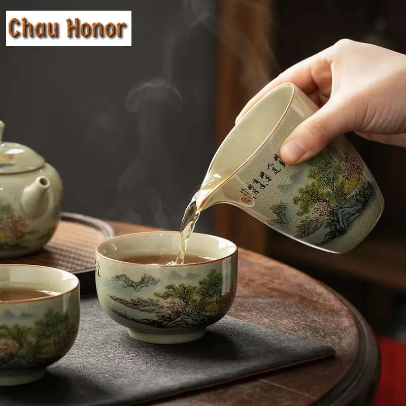 190ml Boutique Underglaze Hand-painted Landscape Fair Cup Handmade Household Chinese Kung Fu Tea Set Tea Dispenser Accessories