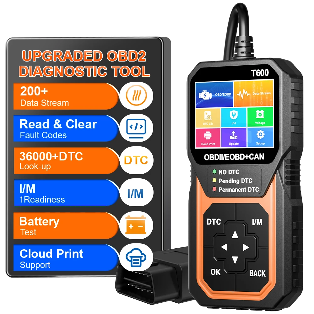 Support Cloud Print Oxygen Sensor Test Code Reader Car Diagnostic Tool Automotive DTC Lookup Professional OBD2 Scanner T600 4
