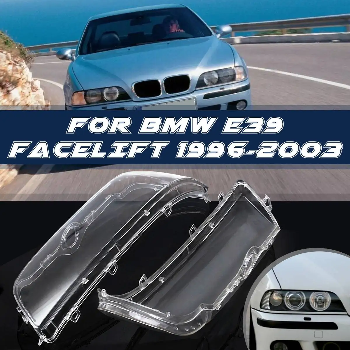 

1 Pair Car Headlight Cover Shell Headlight lamp Glass Lens Kit For BMW E39 Facelift 1996-2003 2002 2001 #63128375301 63128375302