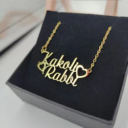 Custom Double Name Necklaces With Heart for Women Stainless Steel Personalized Letter Pendant Necklaces Men Choker Gold Jewelry
