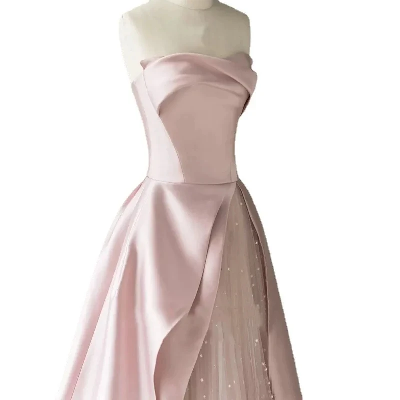 

ZPMN92 Pink tube top evening dress for women new summer engagement toast dress birthday party host evening dress