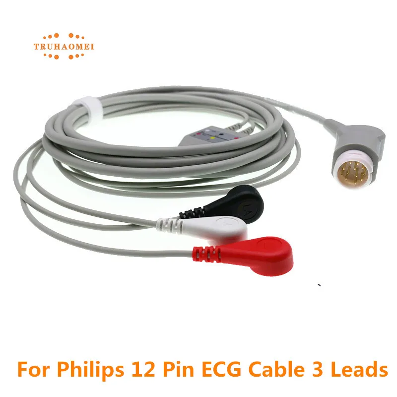 Per Philips Ecg Cable 12 Pin One Piece 5 Leadwires O 3 Leads Snap Or Grabber Aha Clip Veterinaria Standard M2 M1001A M1175A