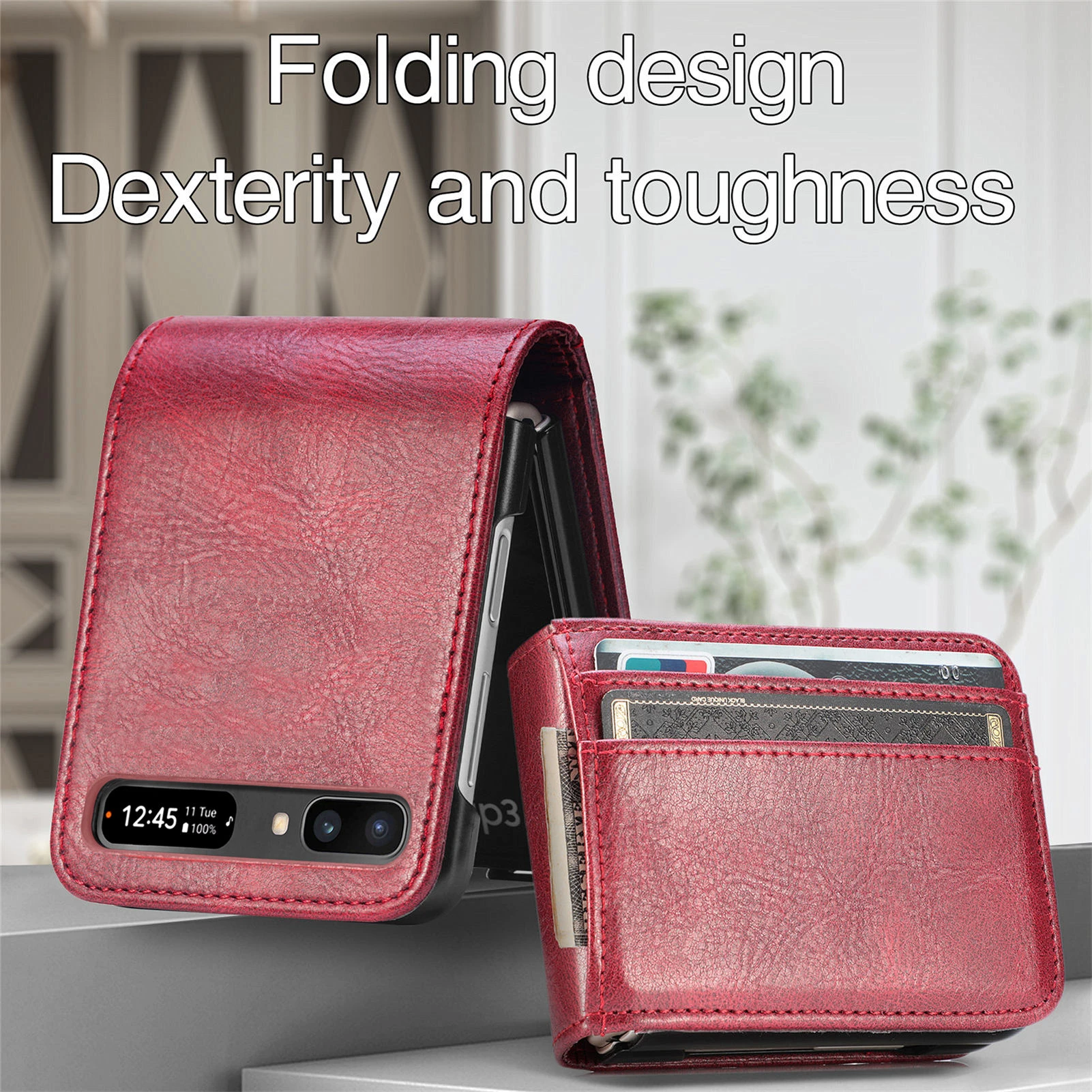 samsung galaxy z flip 3 5g case Full Coverage Leather Wallet Case for Samsung Galaxy Z Flip 4 5G Flip3 Flip4 Flip 3 Non-Slip Card Pocket Folding Phone Bag Cover samsung galaxy flip3 case