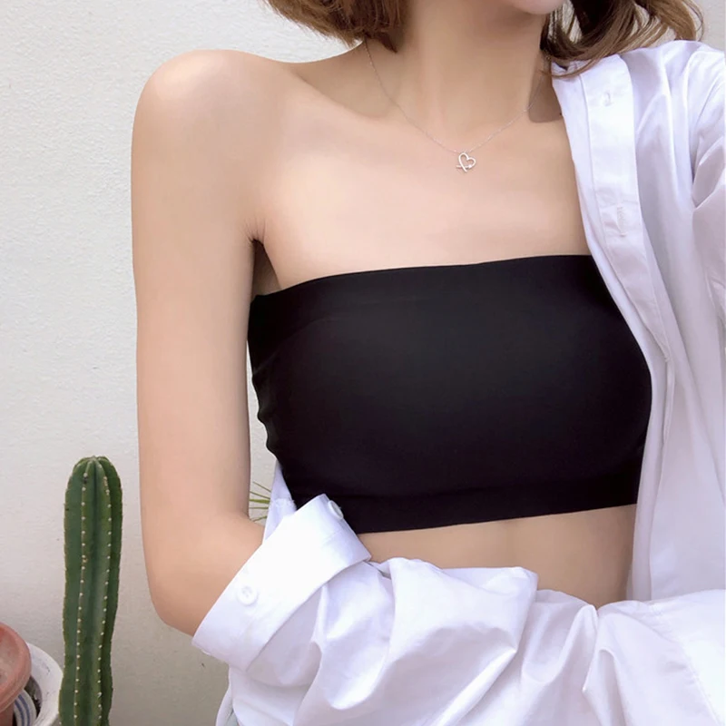 

Women's Summer Girls Strapless Elastic Bra Stretchy Wrap Tube Top Bandeau Cropped Tanks Underwear Tops Solid Women