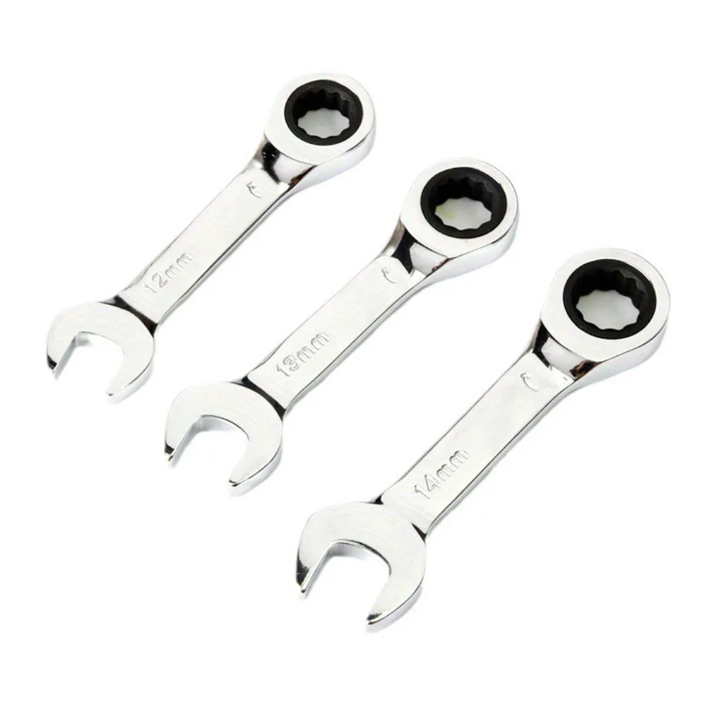 1pc 6-19mm Ratchet Socket Wrench Spanner Short Handle 72 Tooth Reversible Combination Single Wrench Open Box End Multi-to