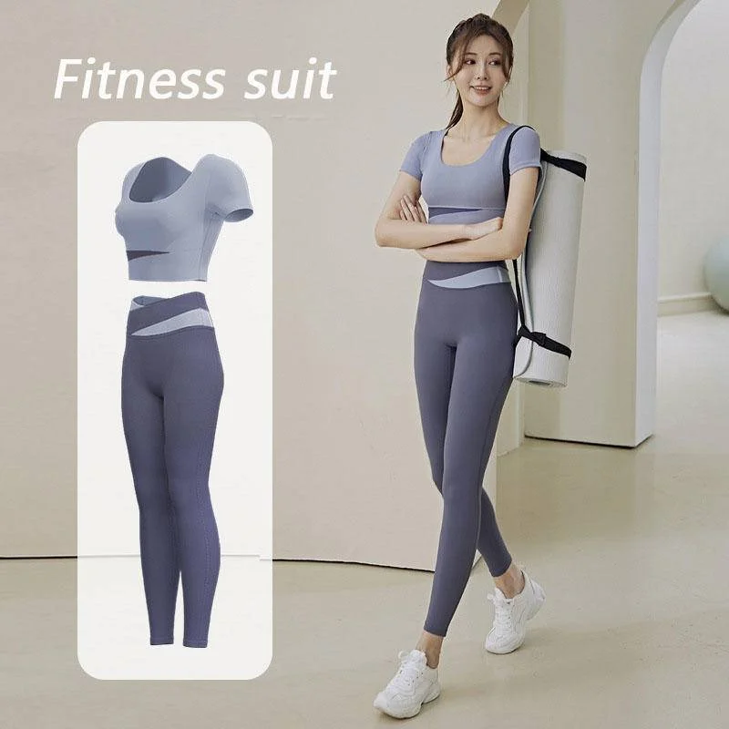 

Sport Top Tight Fitting Sports Yoga Pants Leggings Short Sleeve Sports T-shirt For Women Quick Dry Sport Wear Set For Women