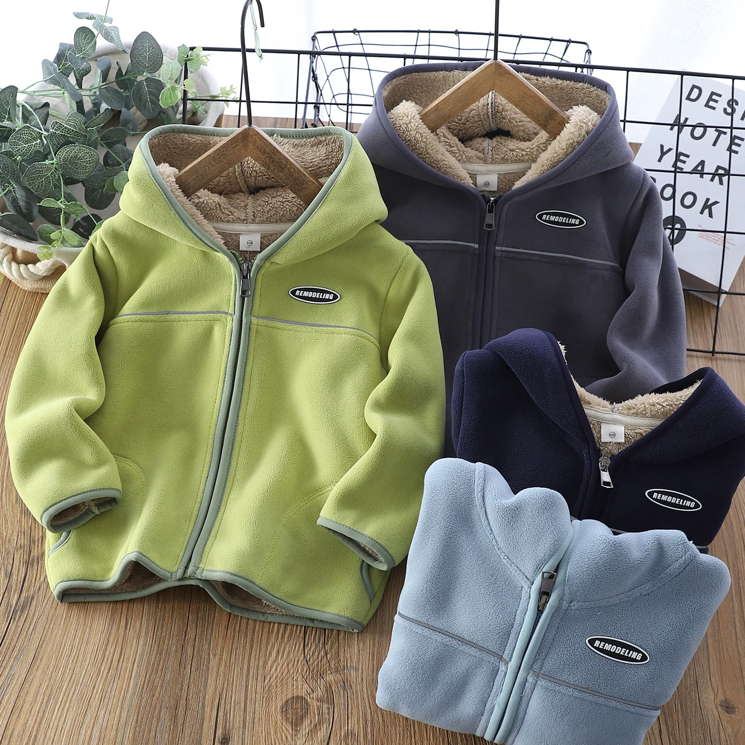 

Children's Hooded Sweatshirts Plush Thicken Girls And Boys Warm Stand-Collar Coat Kids Casual Zip Jacket Autumn Winter Wear