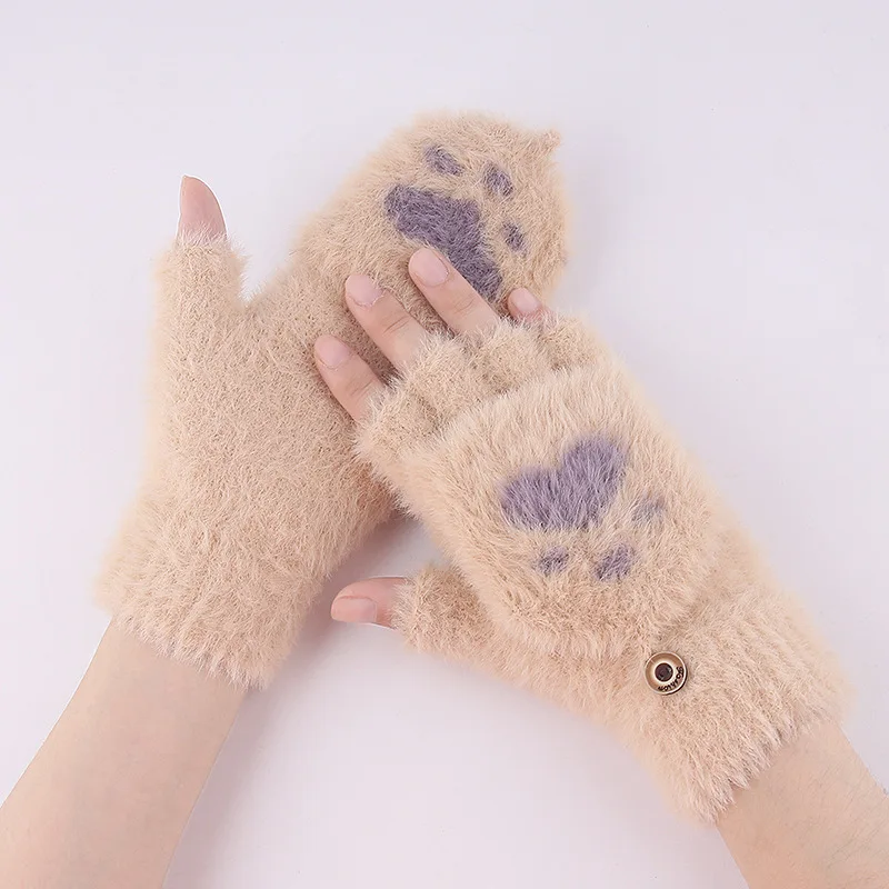 Half Finger Gloves Women Cat Paws Gloves Cat Paw Mittens Winter
