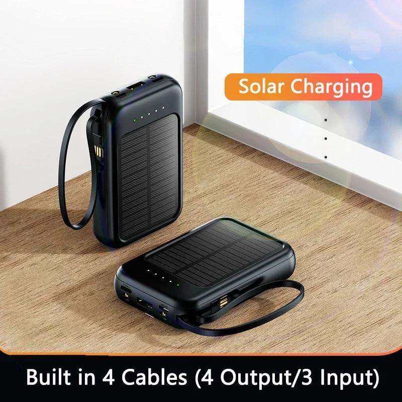 Xiaomi 50000mAh Solar Power Bank Built Cables Fast Charger 2 USB Port External Charger Powerbank with LED Light foriphone 5