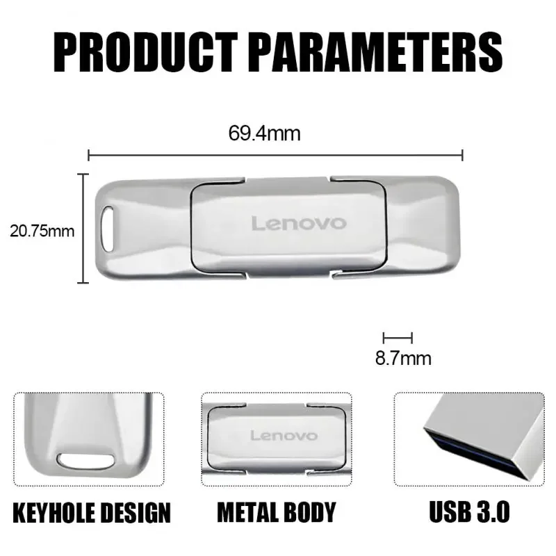 Lenovo USB 3.0 Flash Drives 2TB 1TB Mobile Memory Stick TYPE-C 2 In 1 Pen Drive 512GB 256GB 128GB High Speed Flash Disk For ps4 images - 6