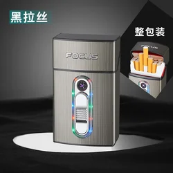 Sleek LED Flash Cigarette Case with Double Arc Lighter, Holds 20 Cigarettes (Black brushed)