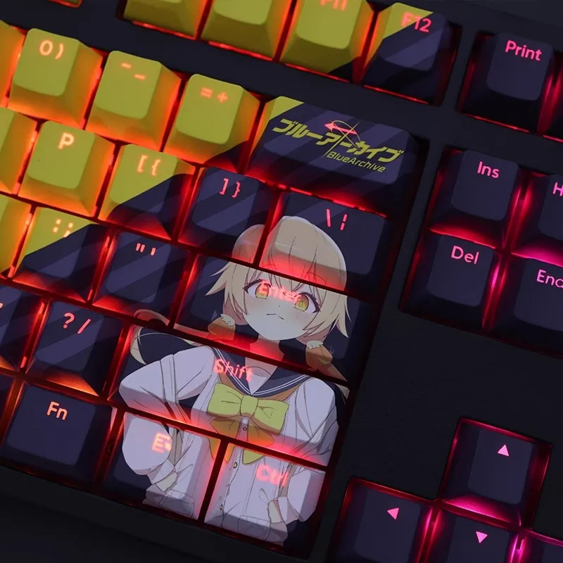 Azul Arquivo Azitani Hifumi Keycap Teclado Retroiluminado Pbt Anime Gaming Key Caps para Ansi 61 87 104 108 Teclas por Conjunto - Imagem 2