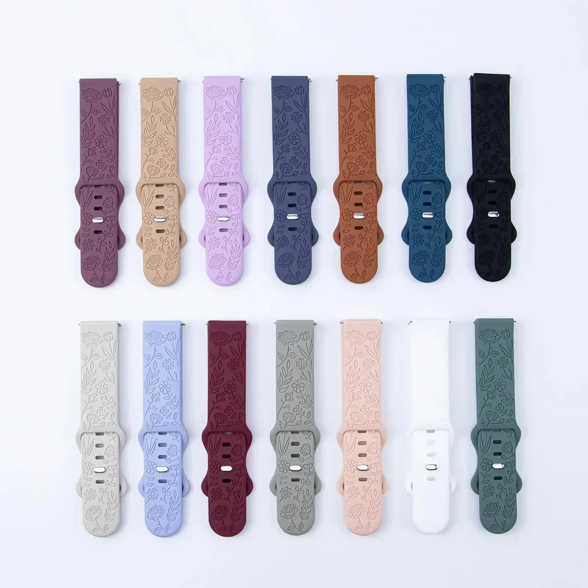 Rose Engraved Floral Watch Band - 18mm, 20mm, 22mm