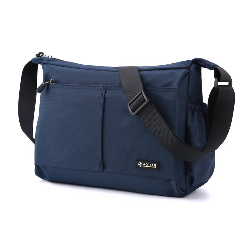 Men's multi pocket casual shoulder bag with adjustable shoulder straps and zipper closure, ideal for daily commuting