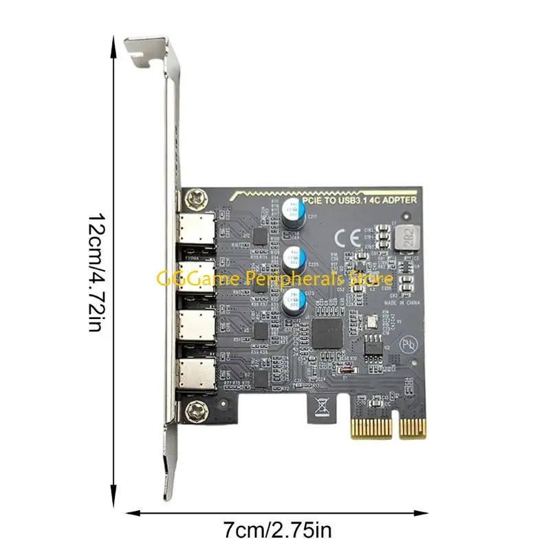 풀 사이즈 및 로우 프로파일 케이스용 이중 브래킷 디자인의 U55B 4포트 USB C PCIExpress 확장 카드
