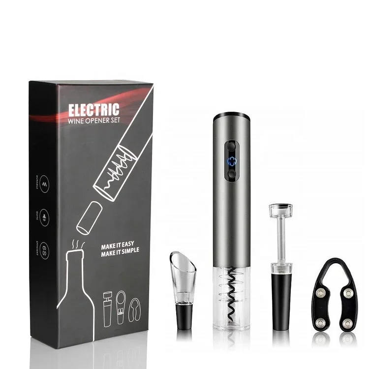 Amazon Top Seller Promotional Electric Wine Opener Gift Set 4 in 1 Cutter Pourer Stopper in Color Gift Box Packing