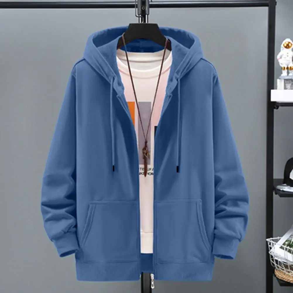 

Hooded Jacket Thick Warm Hooded Men's Winter Coat with Zipper Drawstring Pockets Elastic Cuff Casual Loose Fit Men Jacket