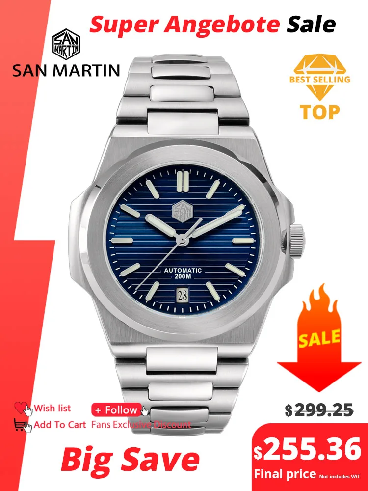 San Martin 42mm górny pasek męski zegarek do nurkowania moda klasyczne luksusowe automatyczne zegarki mechaniczne szafirowy wodoodporny 200m Relogio - AliExpress 1511