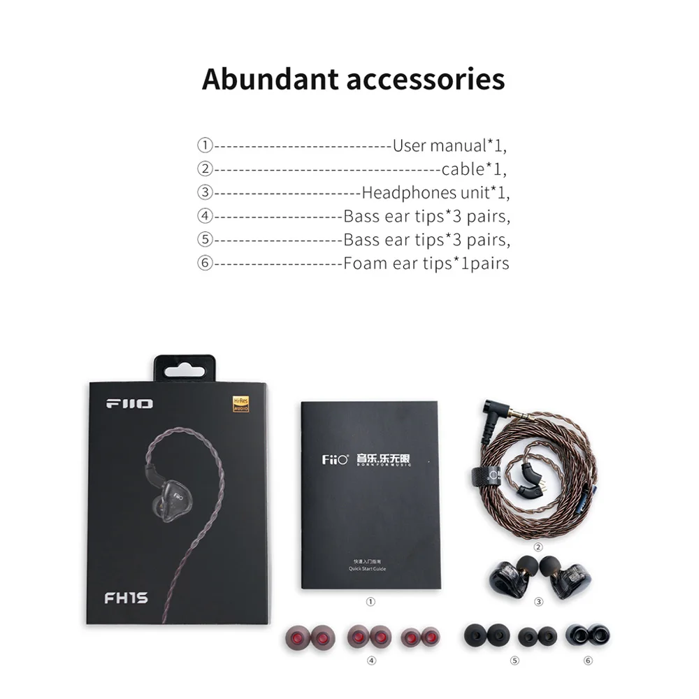 Wired Earphones FiiO FH1s 1DD+1BA HIFI Earphone 0.78mm Wired Earbuds IEM for Android/PC/IOS