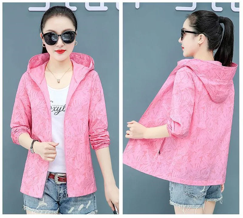Hooded Long Sleeve Thin Windbreaker Women's Coat Jacket 2023 New Summer Loose Sunscreen Coat Female UV Resistant Outdoor Top 4XL