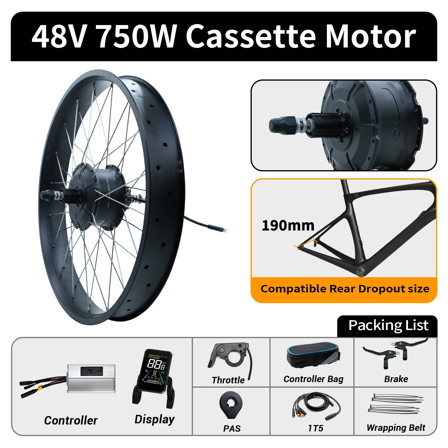 Kit De Conversion Vélo électrique VTT 48V 750W – Moteur Brushless à Cassette Arrière