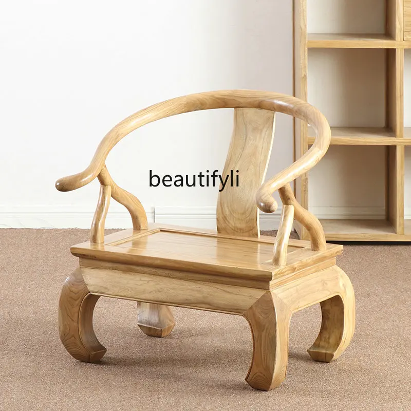

Solid Wood Old Elm Short round-Backed Armchair Pure Solid Wood Armchair Living Room Tea Table and Chair