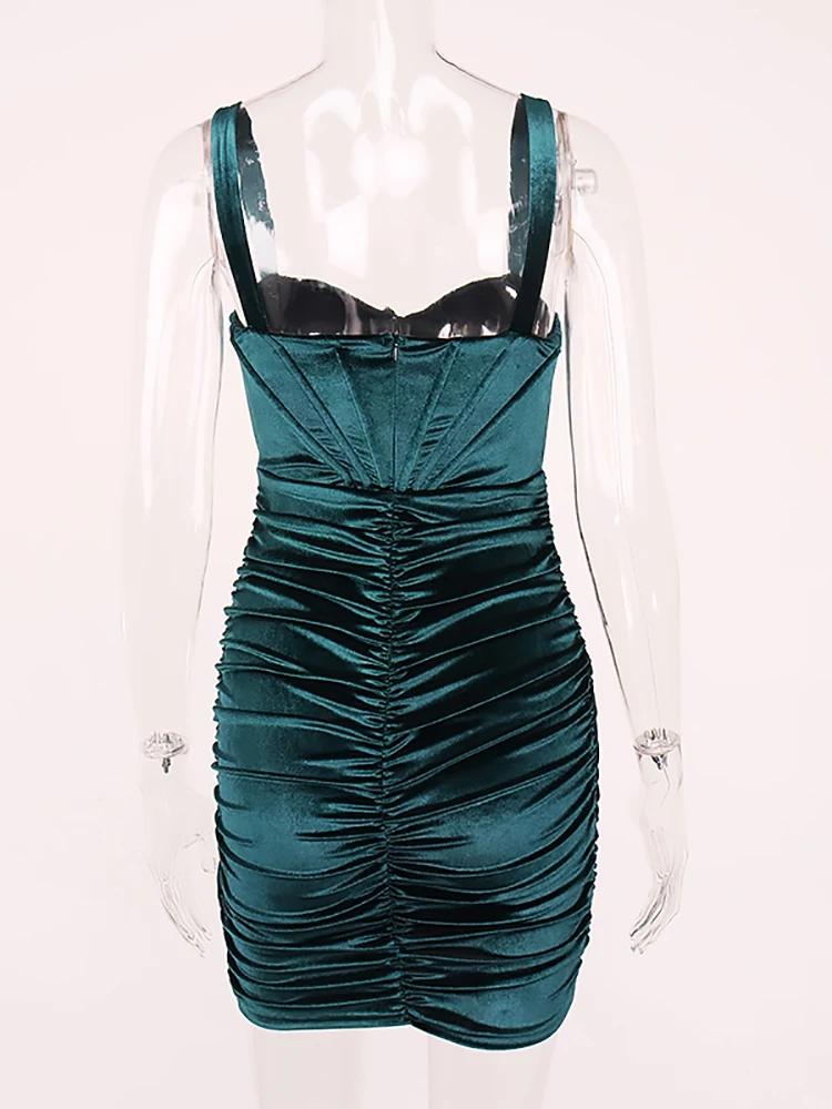 Newasia Velvet Corset Dress Boning Ruched 2 Layer Stretch