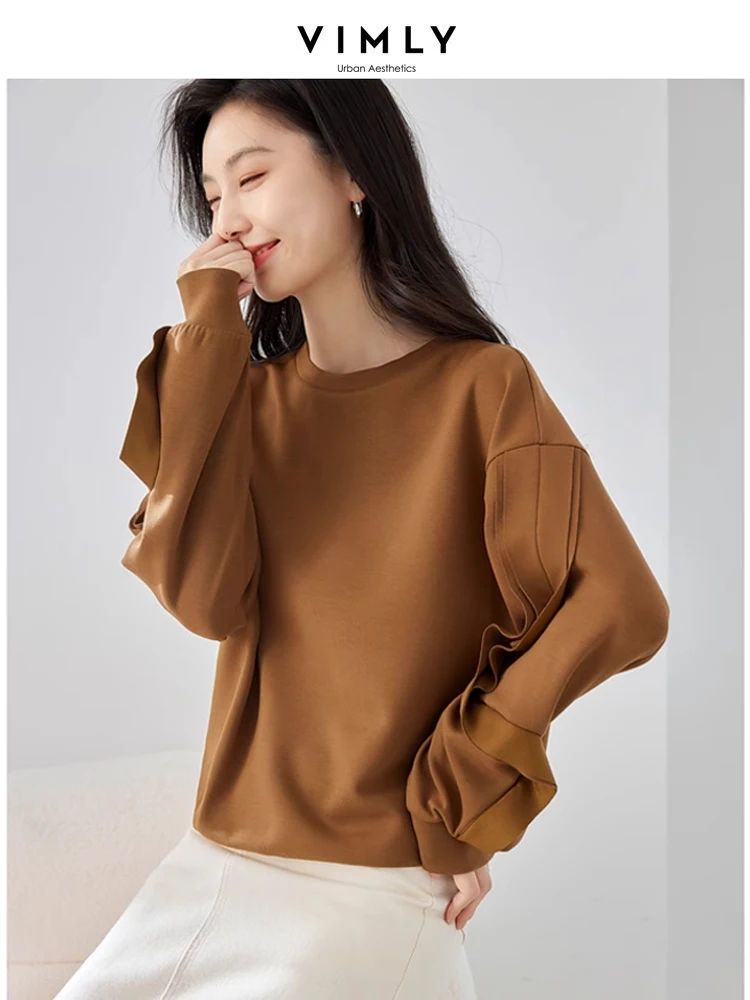 VIMLY Women's Pullover Sweatshirt 2023 Autumn O-neck Loose Lazy Style Korean Fashion Casual Long Sleeve Top Female Clothes M3253