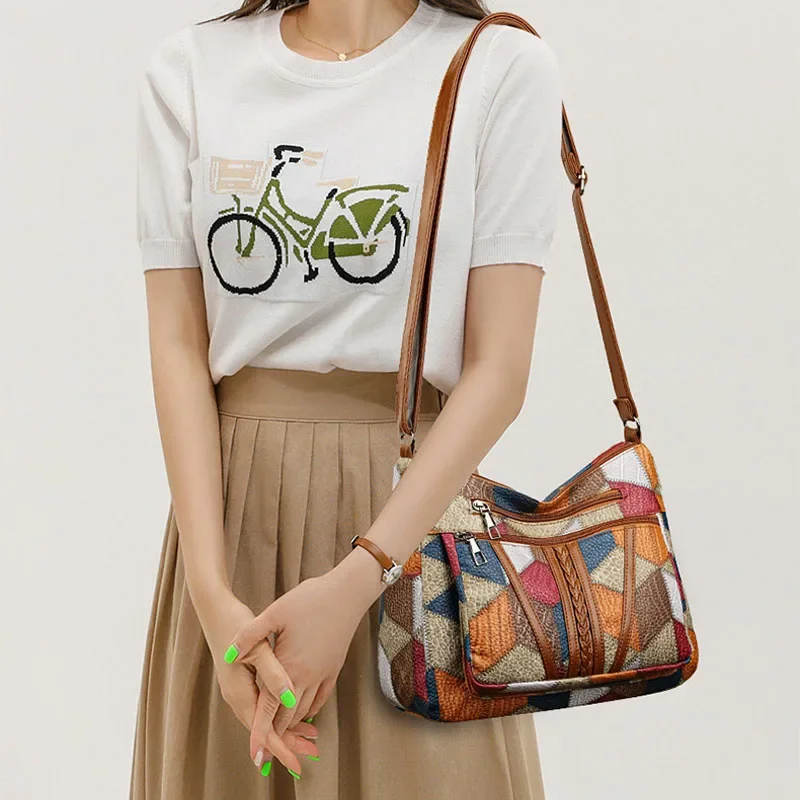 Luxury Women's Crossbody Bags Fashion Multi-pockets Women Handbags Vintage Colorful Plaid Commuting Shoulder Bag For Daily Used